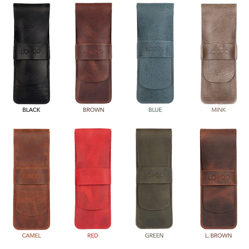 Londo Genuine Leather Pen and Pencil Case with Tuck in Flap, Stationery Bag - Image 5